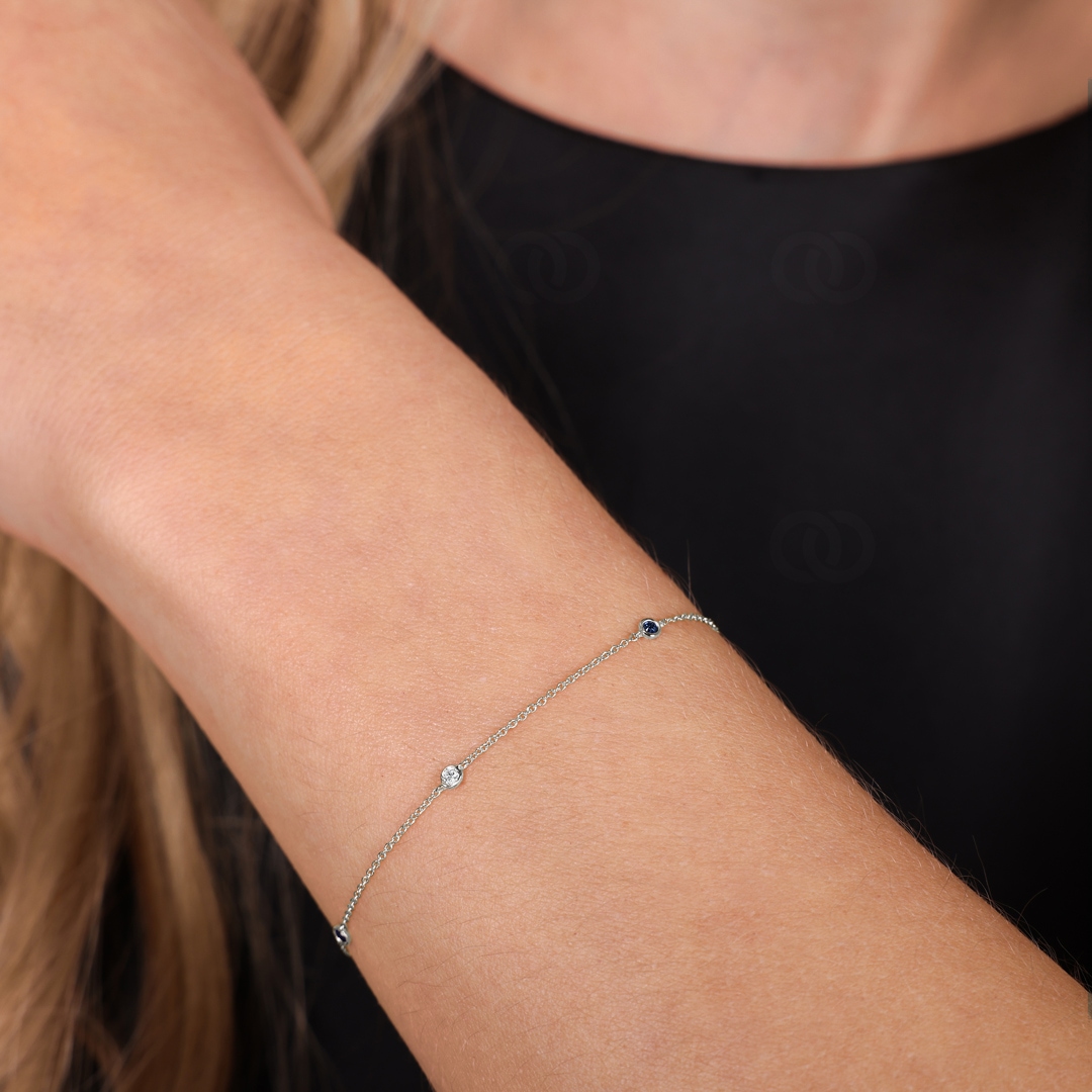 Armband 750/18 K Weissgold mit Saphiren & Diamanten 0.06 ct H/si