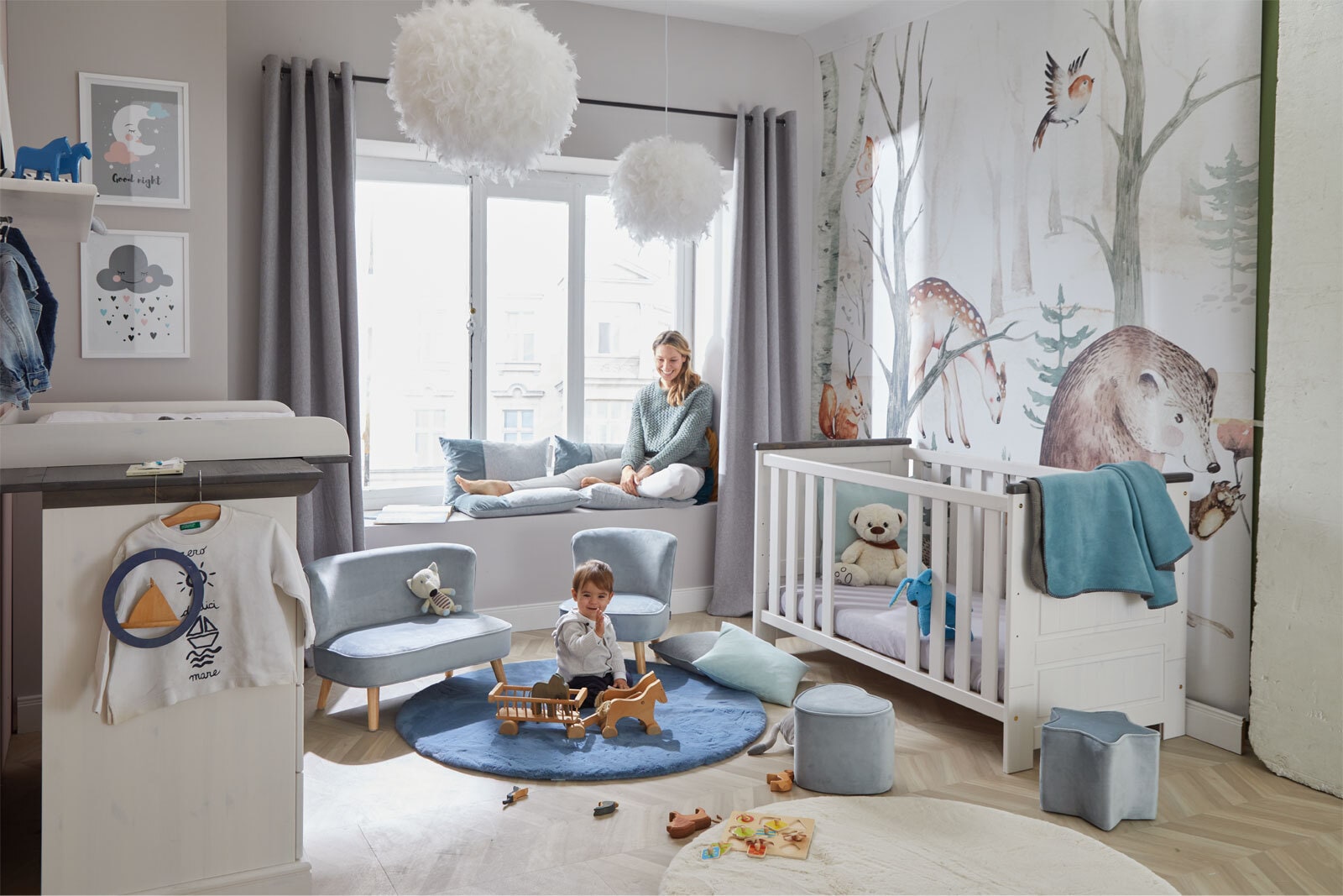 roba Kindersessel 44 x 48 x 50 cm Birke Stoffbezug blau