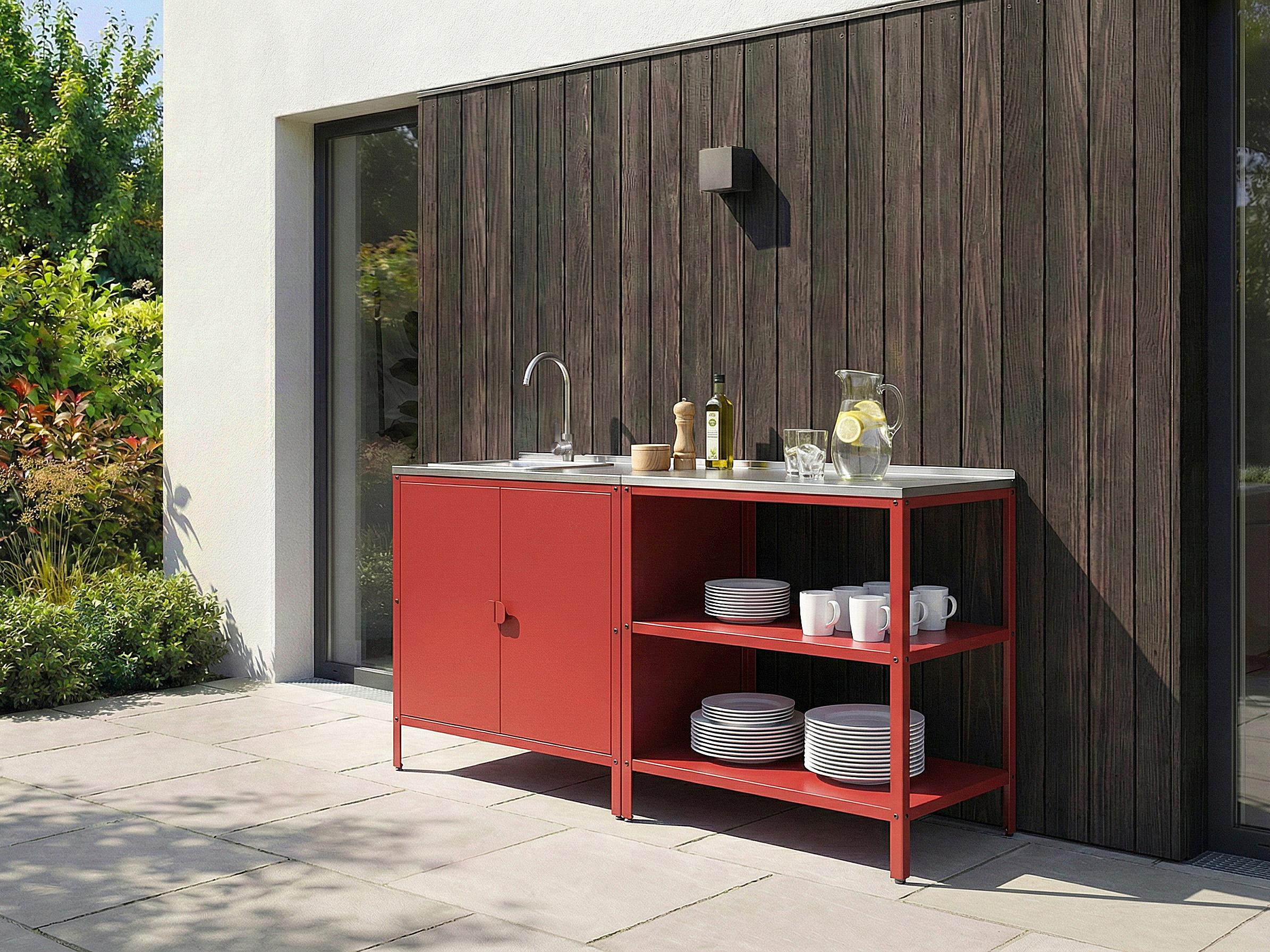 Tuin keukenset 2-delig met spoelbak VILAMA Metaal Rood