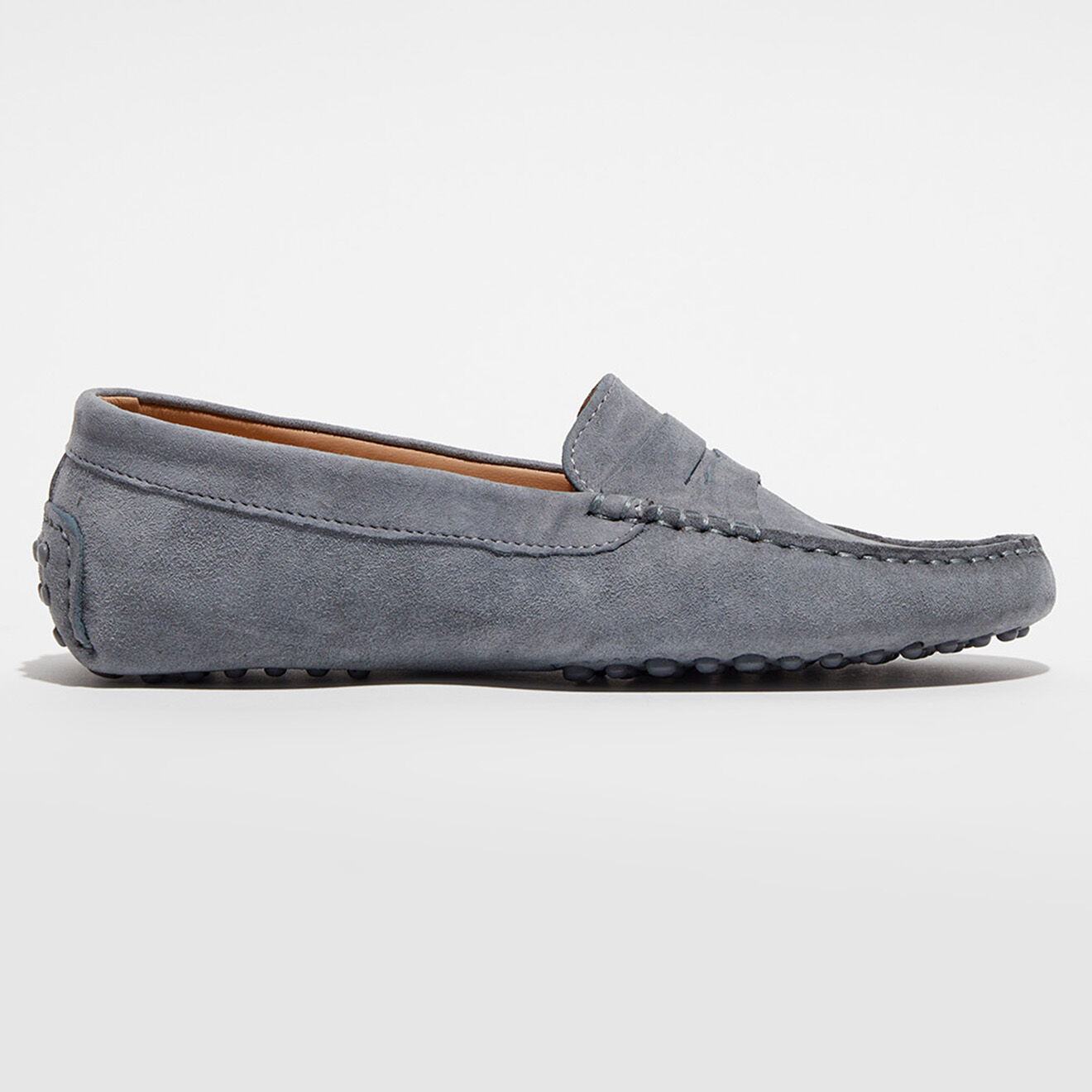 Loafers Mocassins en Velours de Cuir Jade gris perle
