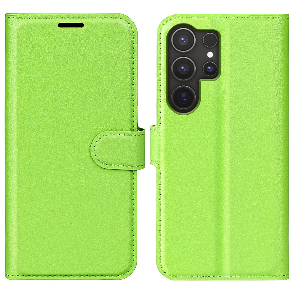 Samsung Galaxy S25 Ultra Leder Tasche Flip Cover Litchi Look - Grün