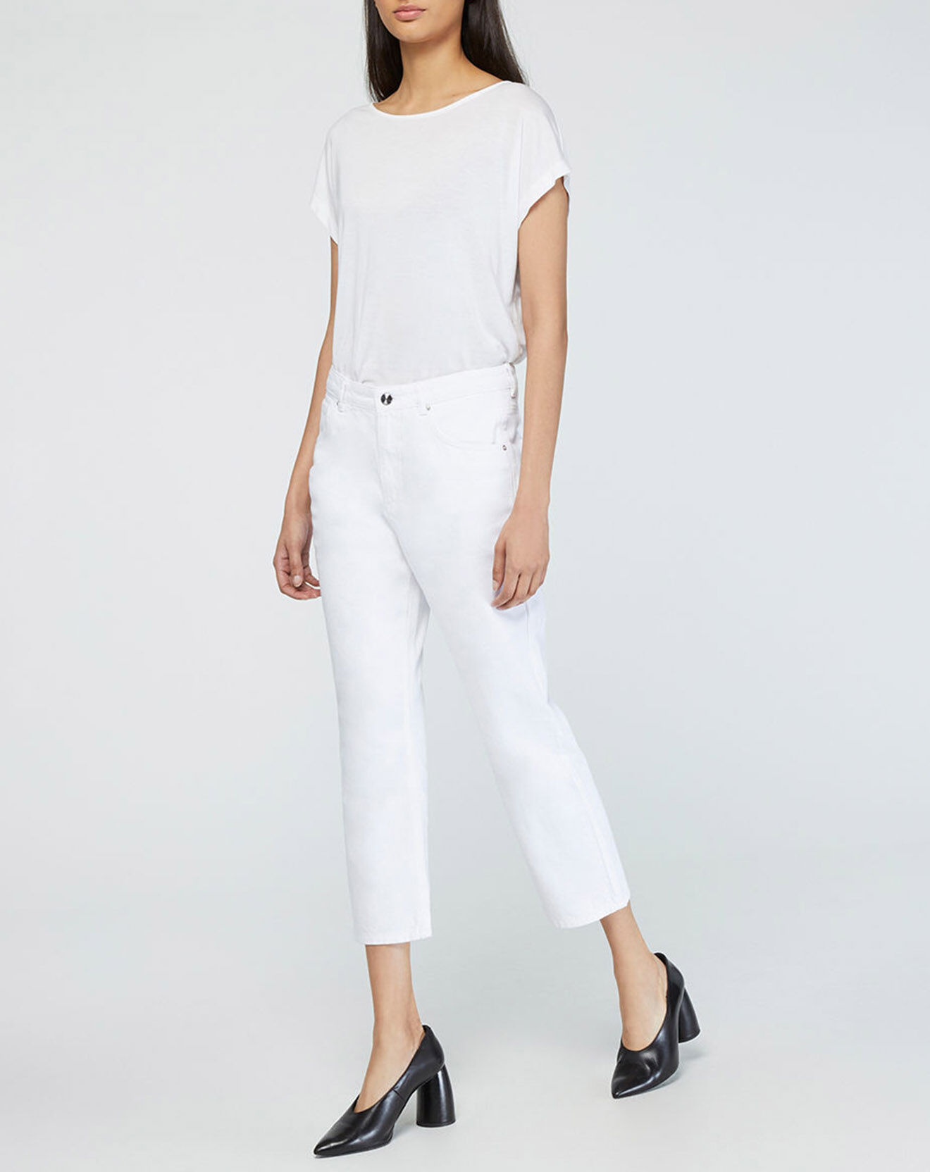 Galeries Lafayette Jean courte cigarette Ediso ajusté 7/8 blanc