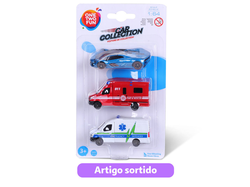 VEÍCULOS MINIATURA ONE TWO FUN cONJUNTO DE 3 UNIDADES MODELOS SORTIDOS
