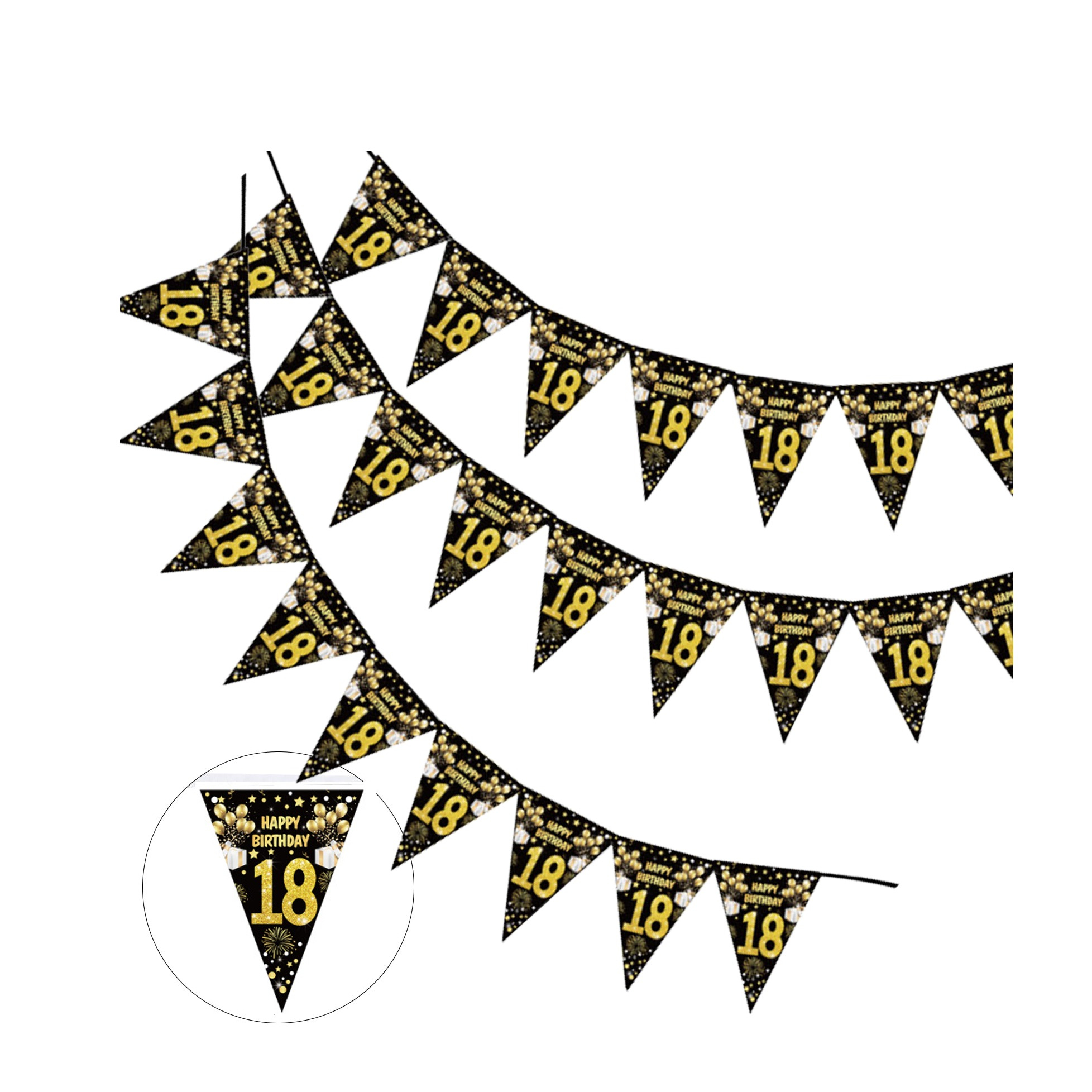 (2m) Happy Birthday Girlande 18. Geburtstag Party Dekoration Wimpelkette Accessoire Banner - Schwarz / Gold