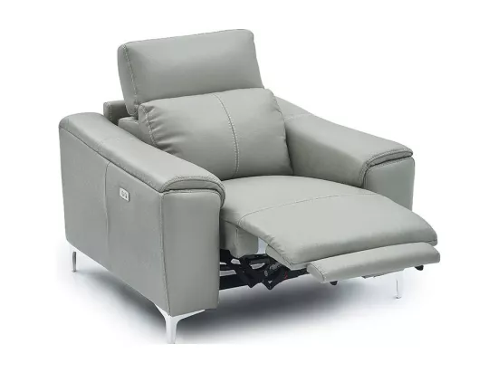 Fauteuil relaxation électrique 1 place en cuir BIANCA - Gris clair Gris perle