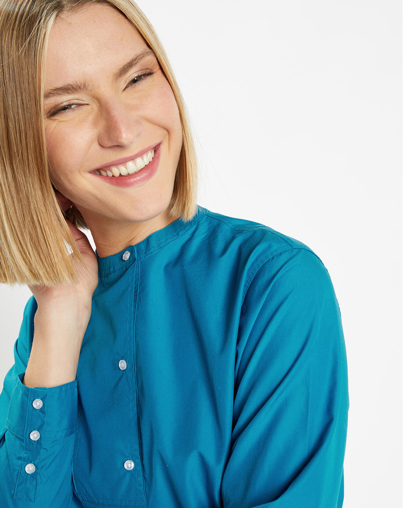 Galeries Lafayette Blouse droite en Coton Genoise bleu moyen