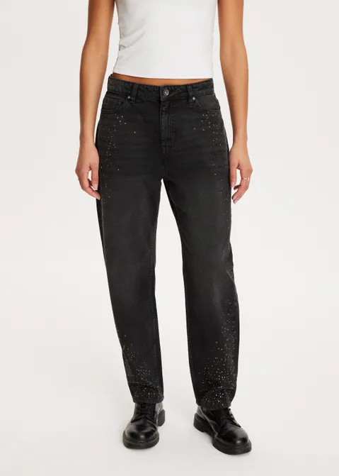 Rhinestone jeans met details zwart (ZW.USED)