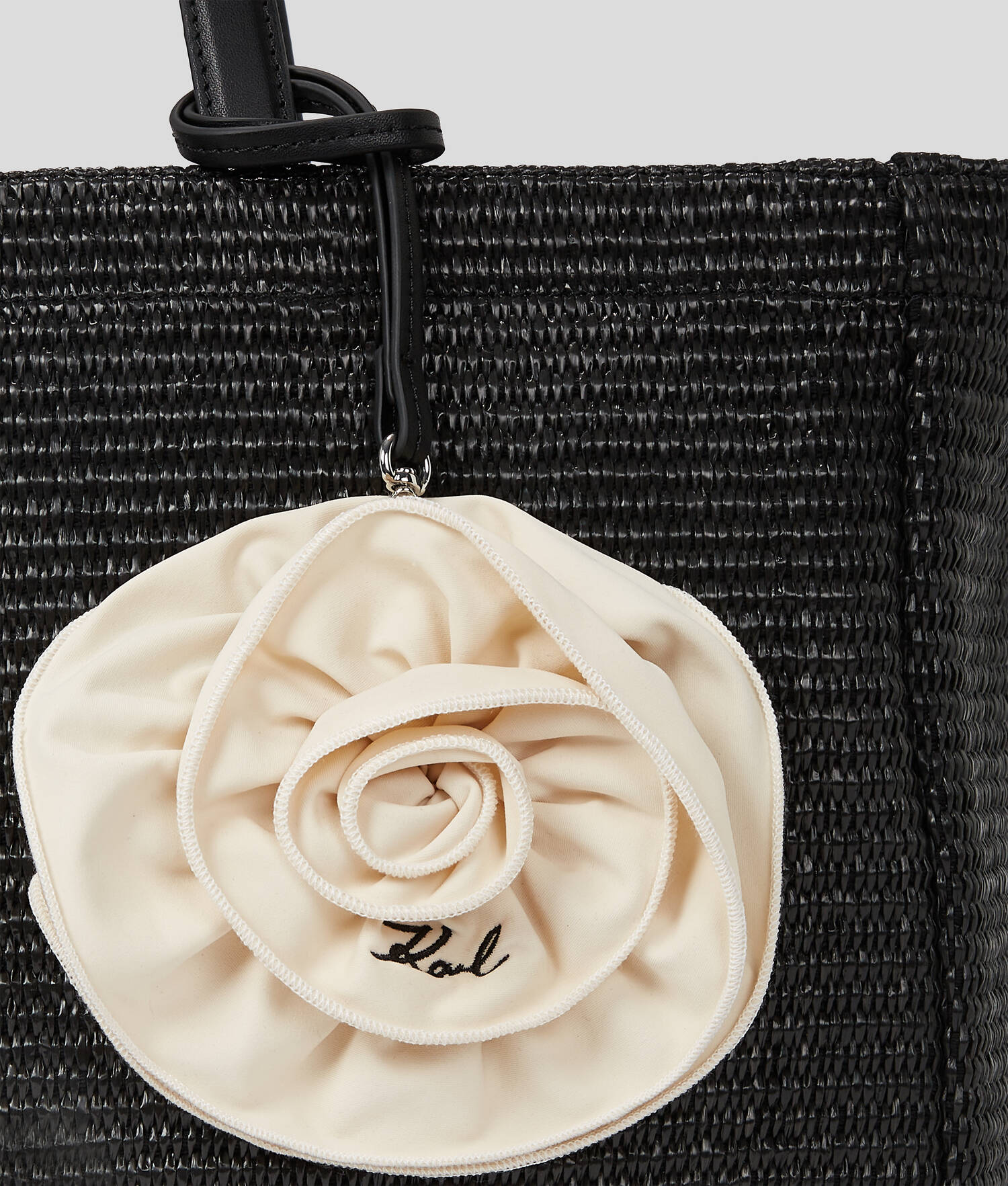 CABAS DE PLAGE FLORAL EN RAPHIA K/SIGNATURE - Noir