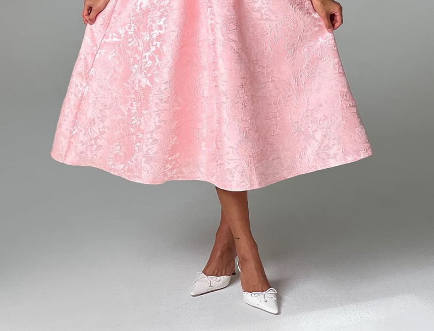 Alizio - Strapless Floral Jacquard Midi A-lijn Feestjurk