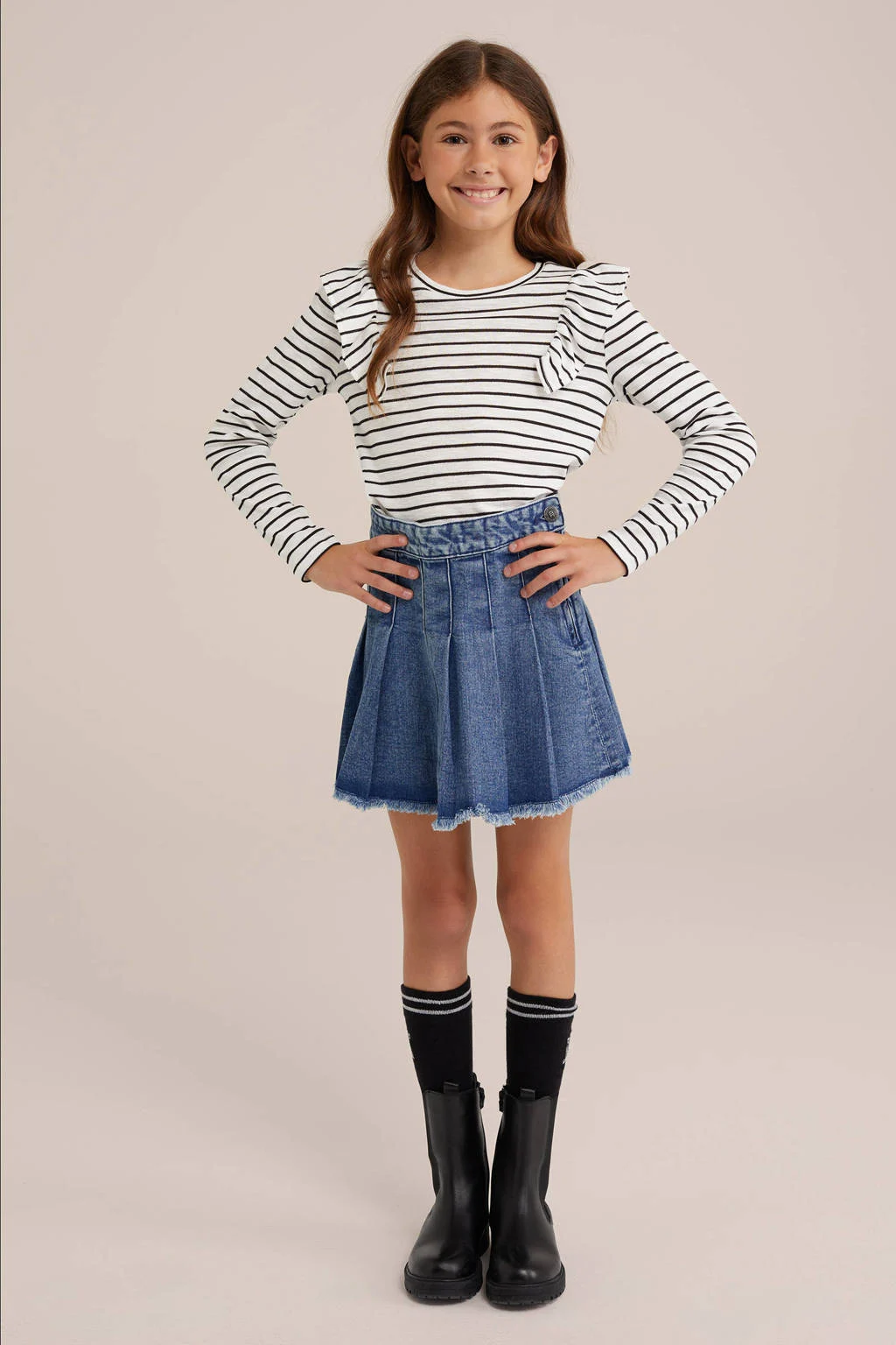 WE Fashion gestreepte longsleeve wit/zwart