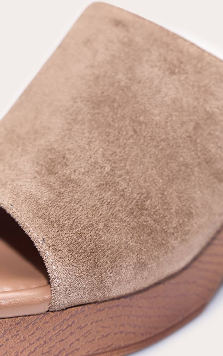 Taupe Mules À Plateforme Et Talon Bloc En Synthétique Coupe Large