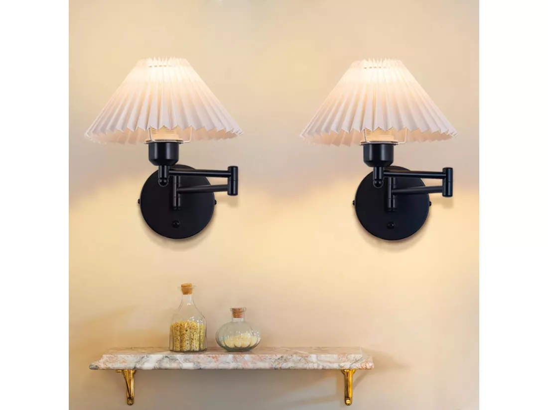 NETTLIFE Lot de 2 appliques applique d'intérieur vintage : E27 abat-jour rétro éclairage mural orientable 40W.MAX blanc sans ampoule