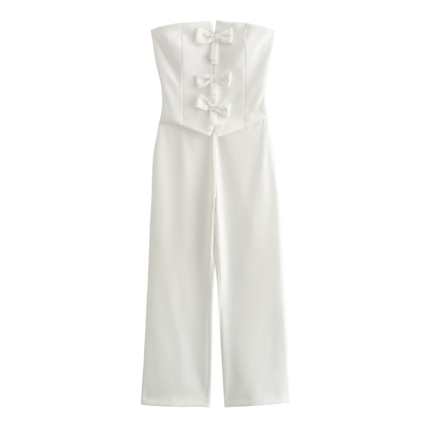 Avauntgardo - Strapless jumpsuit met wijde pijpen en strik