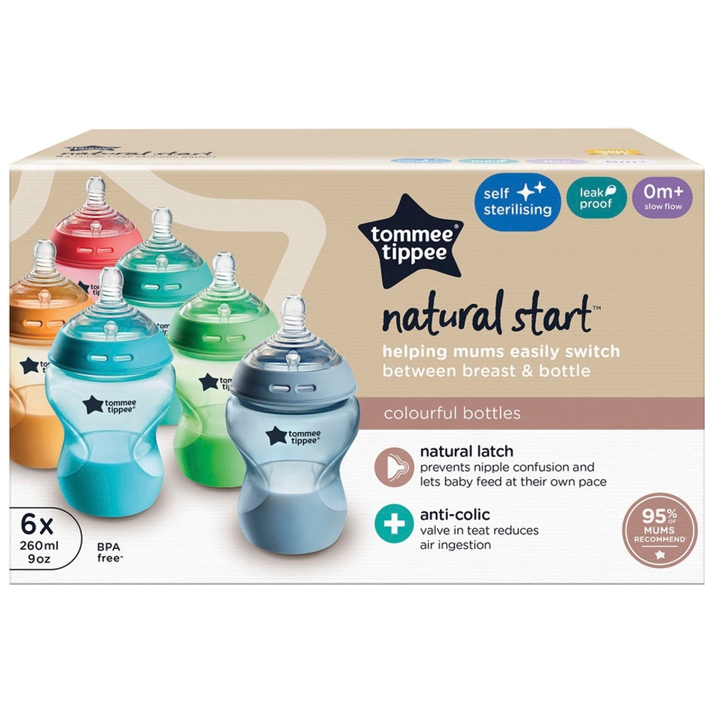 Tommee Tippee Natural Start Anti-Kolik Babyflasche 260 ml 6er-Pack Mehrfarbig