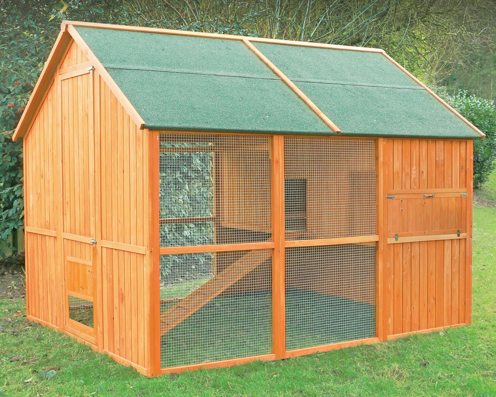 Poulailler norway • poulailler volière en bois teinté 10 à 12 poules
