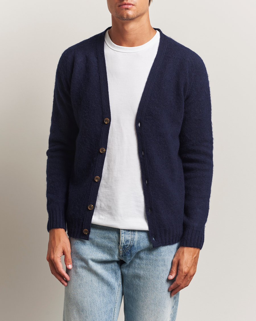 Harley Of Scotland Brushed Supersoft Lambswool Cardigan Navy