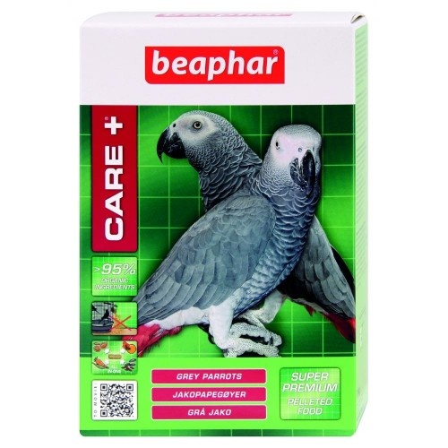 Alimento Care+ para papagaio-cinzento-africano, sabor natural.