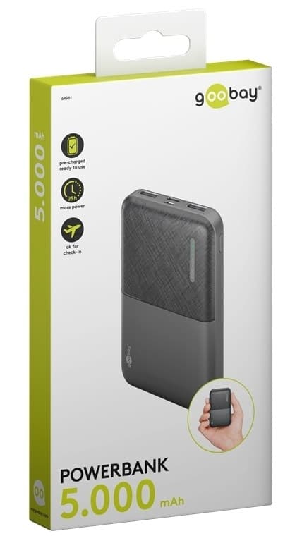 Goobay Powerbank kompakt 5.000 mAh praktisk og pladsbesparende design med 5.000 mAh, perfekt til at rejse