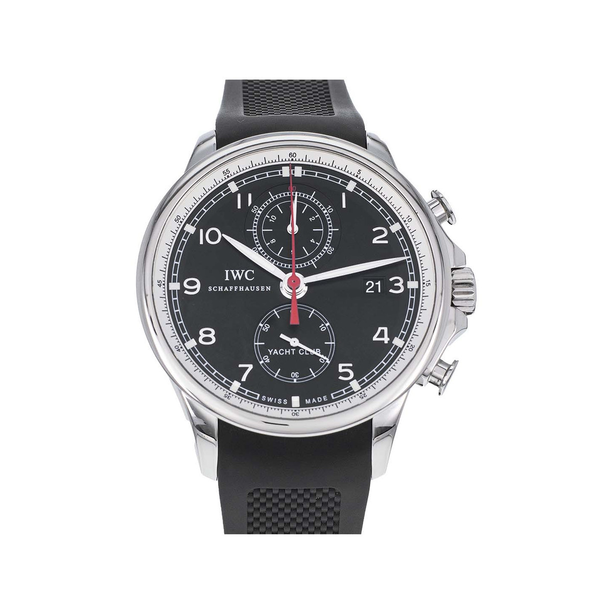 Montre d'occasion IWC Portugaise homme chronographe automatique acier bracelet cuir noir