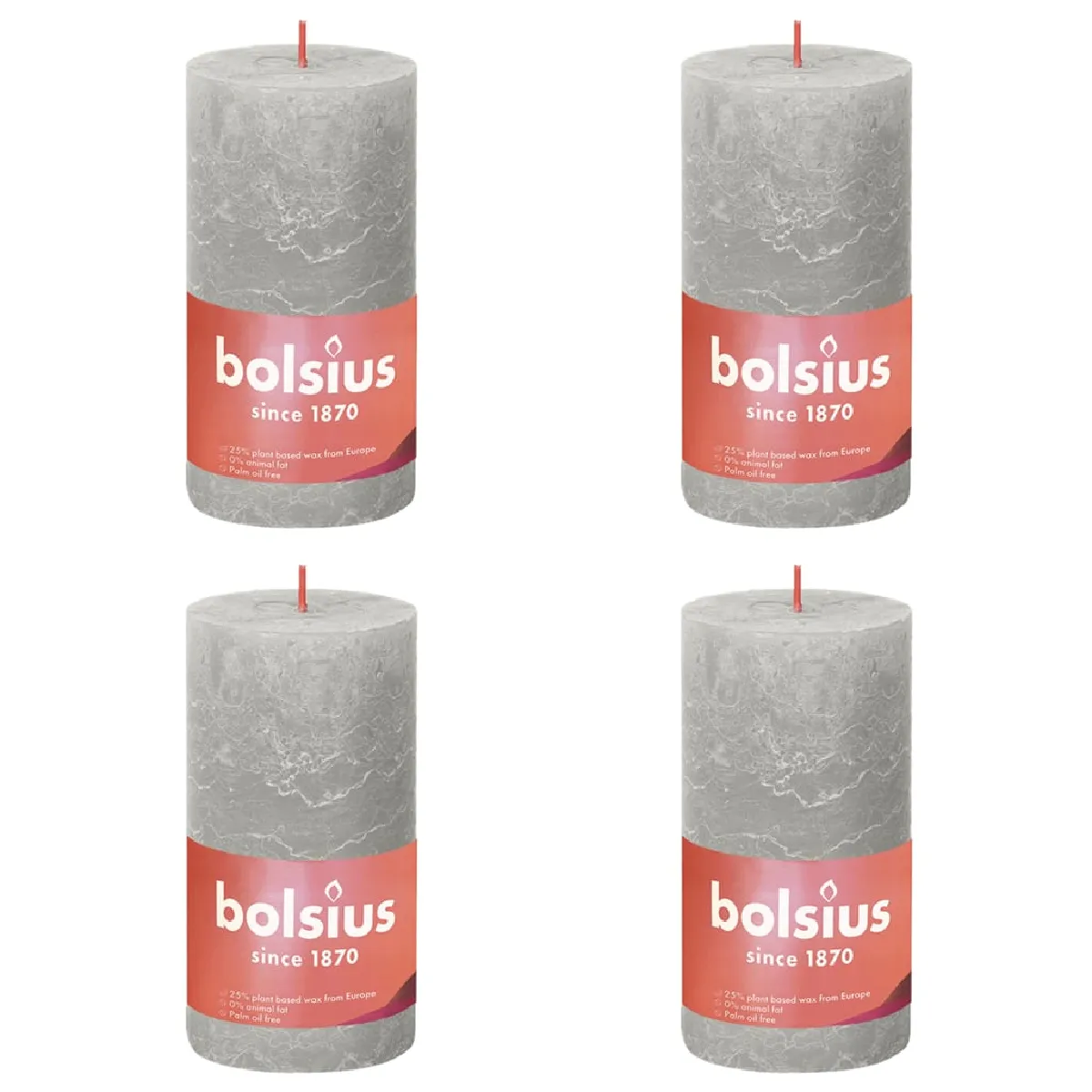 BOLSIUS Bougies Pilier Rustiques Shine - 4 pcs Gris Sableux