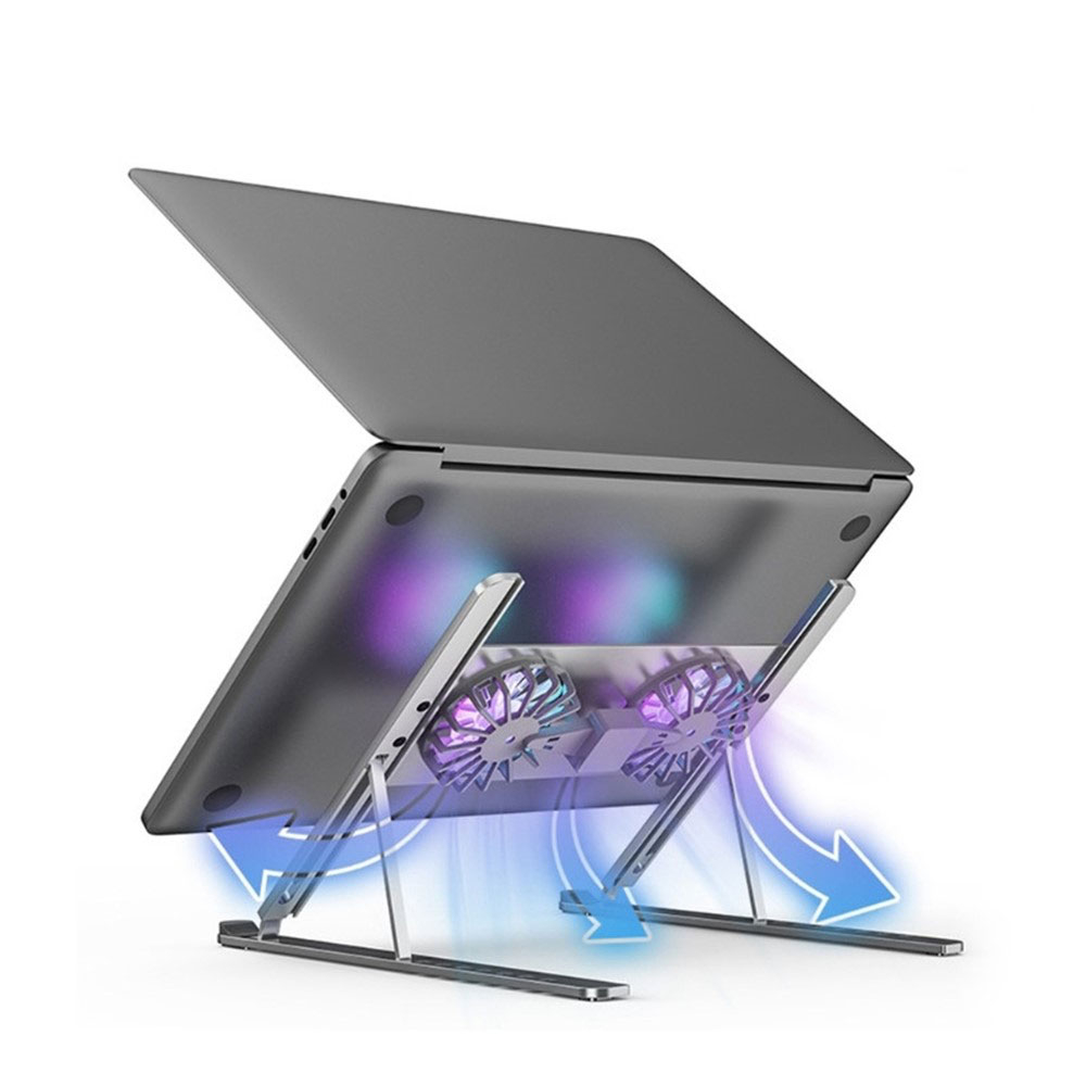 Faltbarer 8-Höhen MacBook / Laptop Kühler Ständer Halterung Alu Ständer mit zweifachem Lüfter inkl. RGB Beleuchtung (bis 18