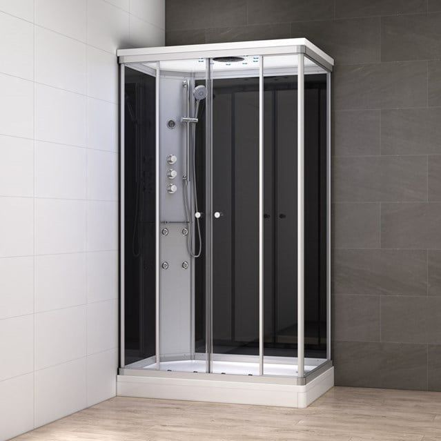 Modera Complete Douchecabine | 140x90 cm Zwart glas Schuifdeur Rechthoek
