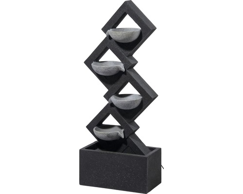 Tuinfontein met LED's en 4 schalen, 41,5 x 20,5 x 100,5 cm, kunststeen grijs, inclusief slang en pomp.
