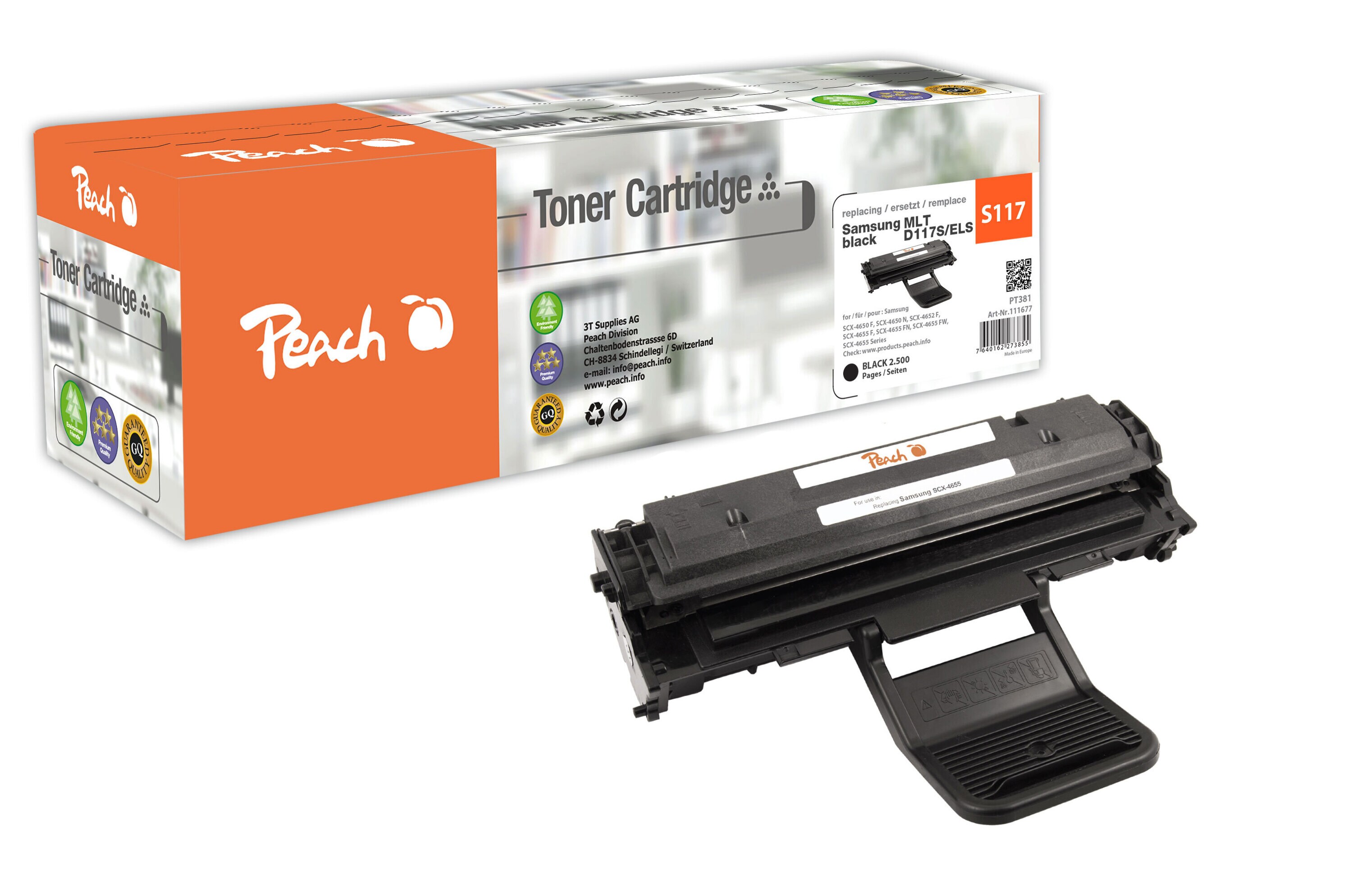 Peach S117Toner bk ersetzt Samsung MLT-D117S/ELS für z.B. Samsung SCX -4650 F, Samsung SCX -4650 N, Samsung SCX -4652 F, Samsung SCX -4655 F (wiederaufbereitet)