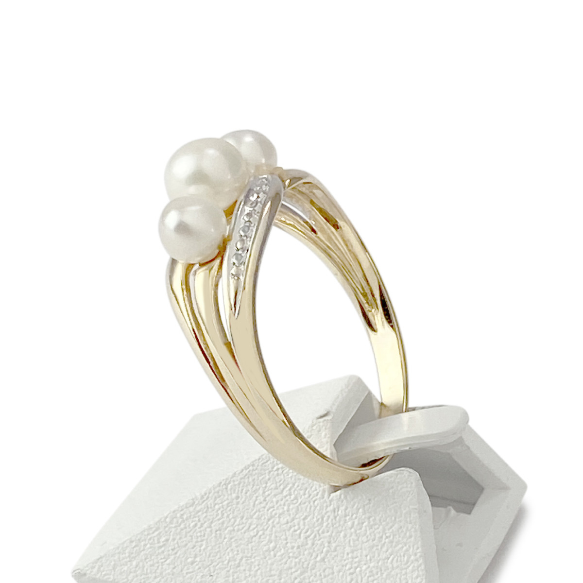 Bague d'occasion or 750 jaune et rhodié perles de culture de Chine