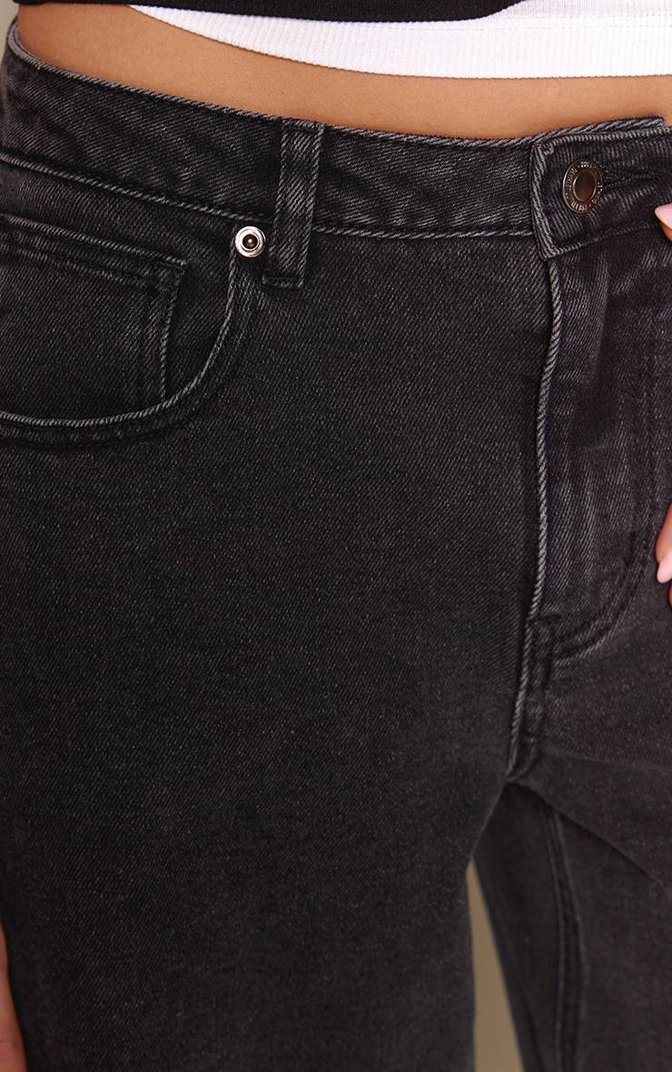 Noir Délavé Jean Barrel Taille Mi-haute Stretch