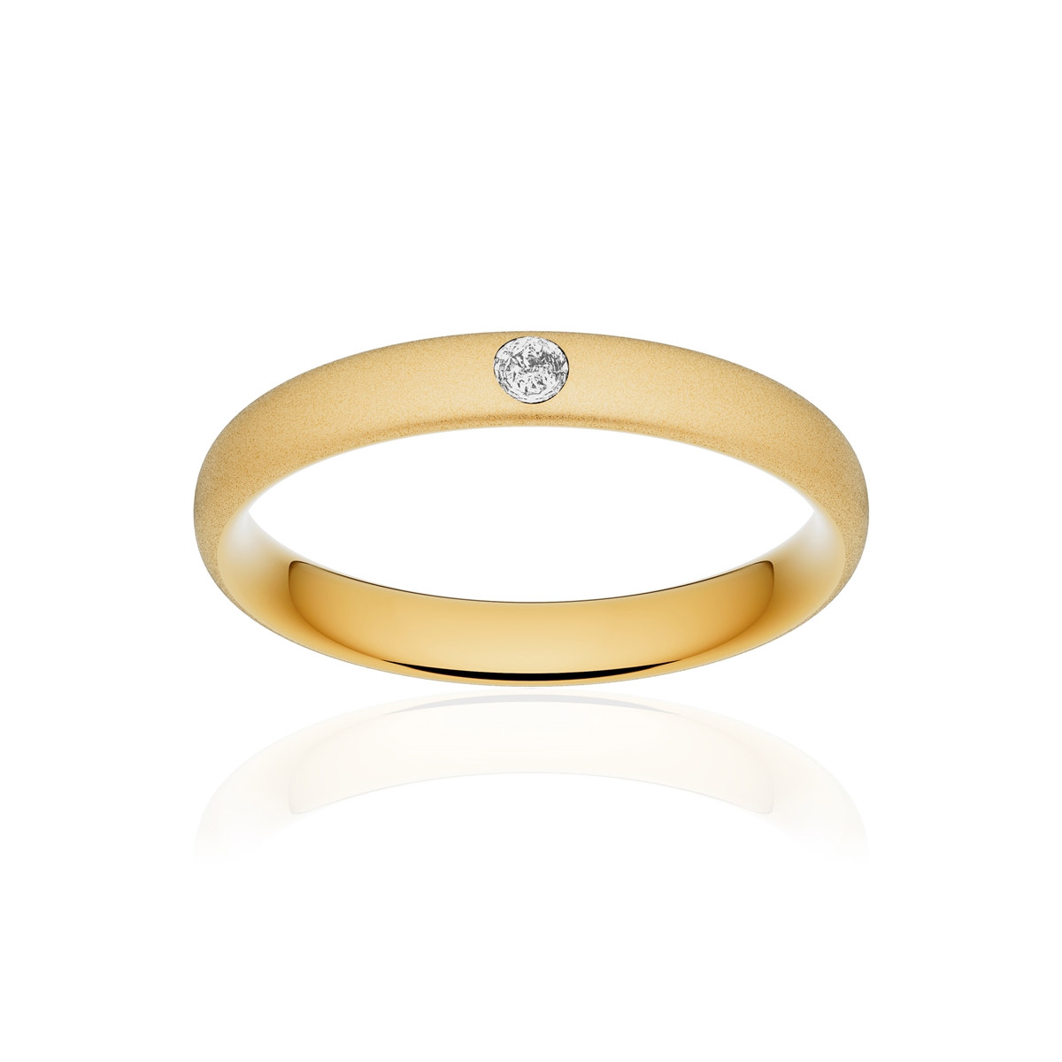 Alliance or 750 jaune sablé ruban confort 3,5mm diamant brillant