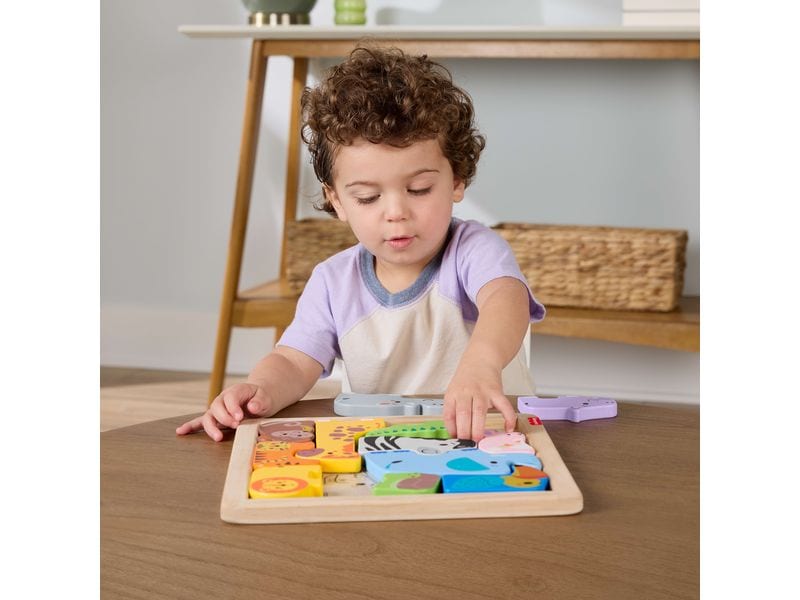 Fisher-Price 2-in-1 Tierwelt aus Holz 2-in-1 Holzpuzzle mit Tiermotiven, Formensortierspiel mit 13 Teilen für Kinder ab 2 Jahren