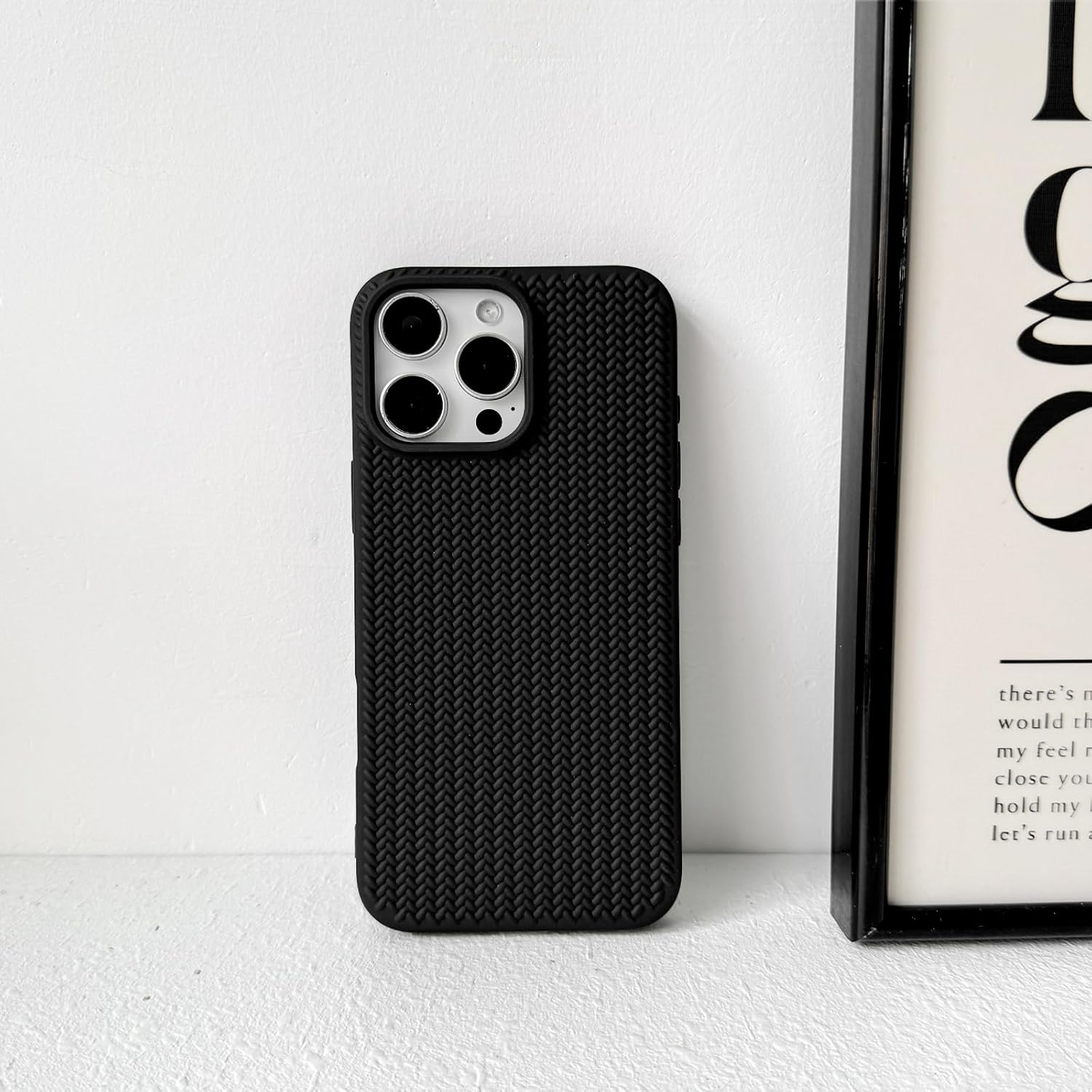 iPhone 16 Pro Max Gummi Case Schutzhülle Strickmuster - Schwarz (Matt)