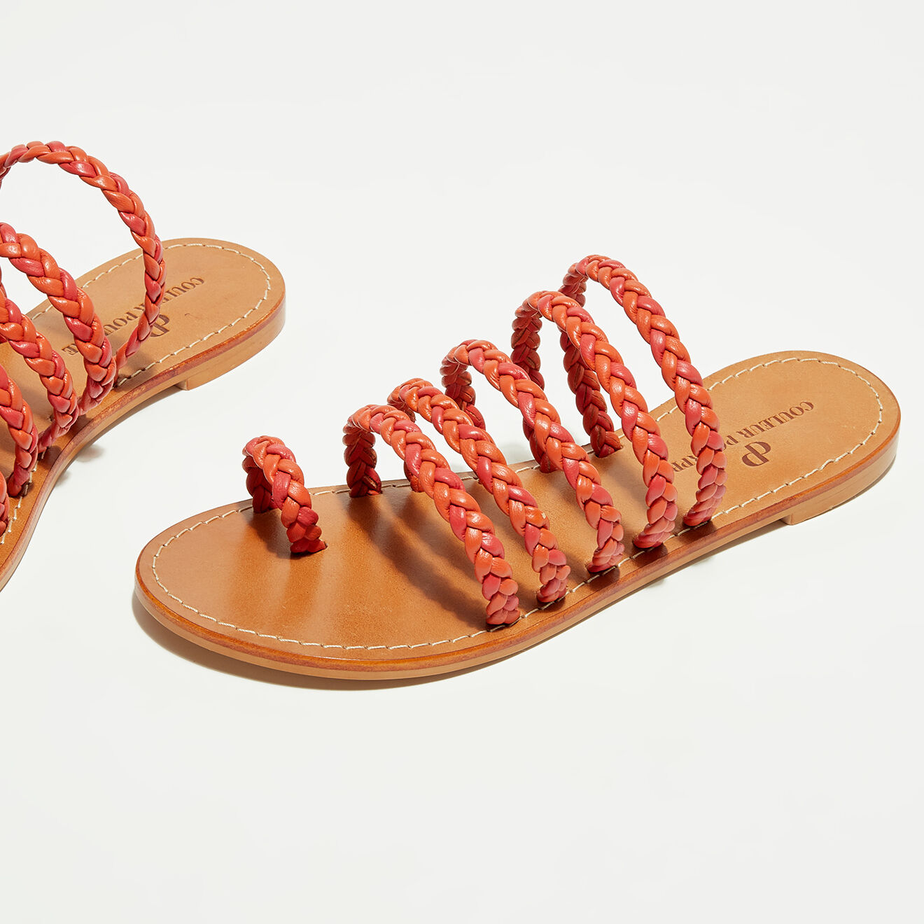 Couleur Pourpre Mules en Cuir Tia orange