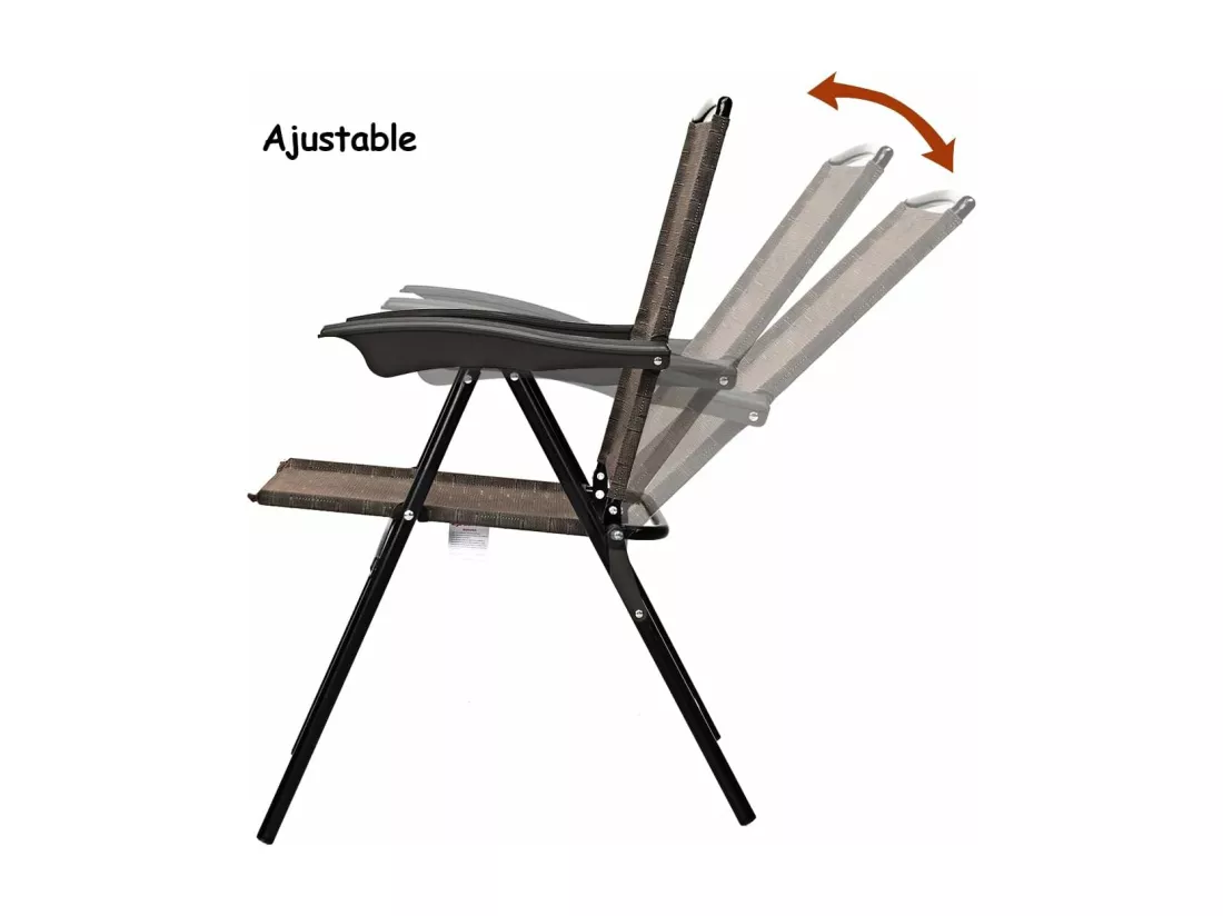 Lot de 4 Chaises de Jardin Pliantes Dossier Inclinable avec Accoudoirs en Acier Résistantes aux Intempéries Extérieur（Marron)