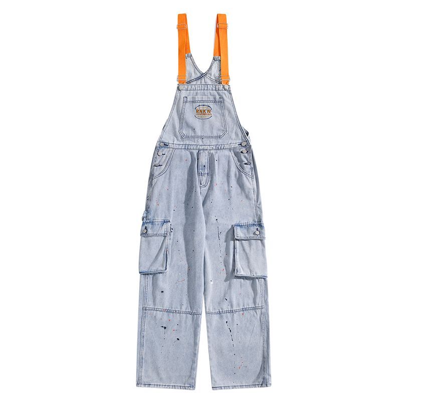 purplelouve - Splash Print Washed Cargo Wijde Denim Jumper Broek