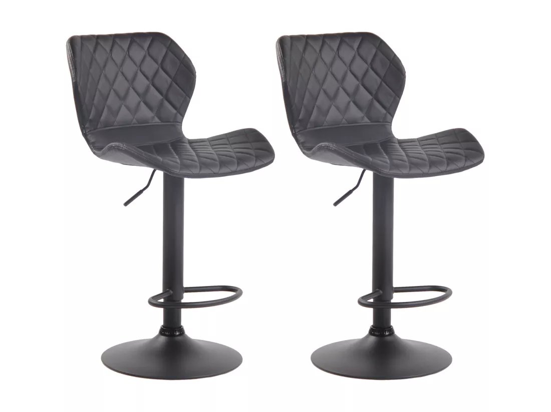 Lot de 2 Tabouret de bar - Similicuir & Métal - Noir - Cork