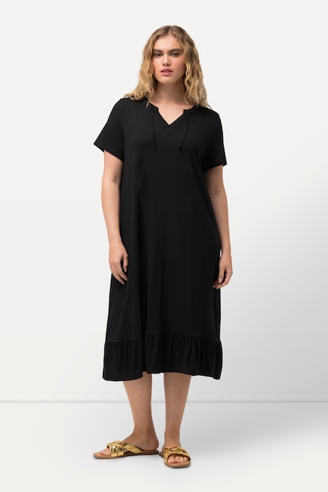 Jersey-Midikleid, A-Linie, Tunika-Ausschnitt, Halbarm