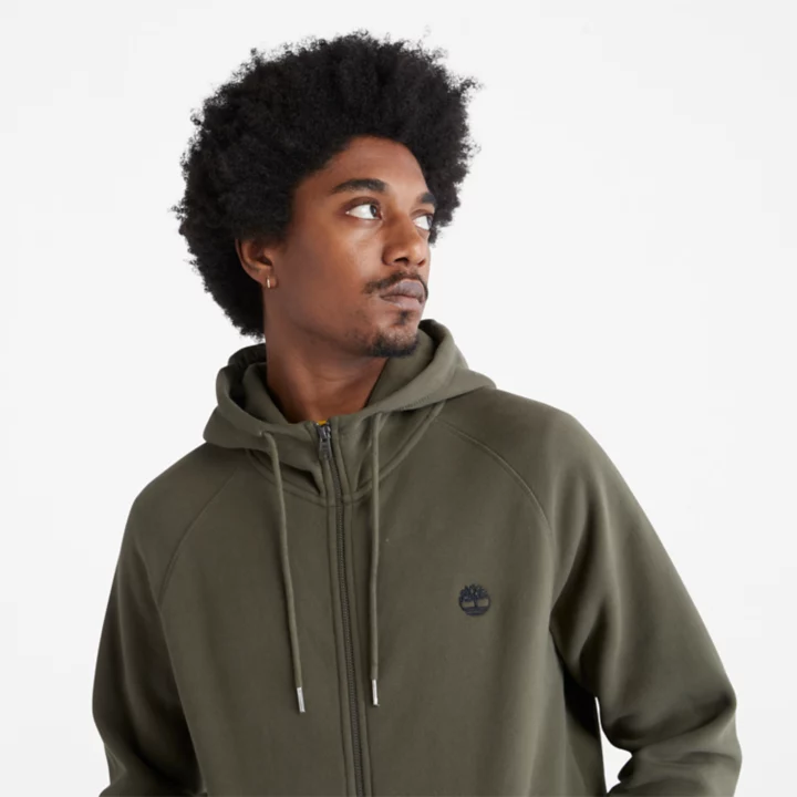 Moletom com capuz e zíper frontal Exeter River para homens na cor verde escuro