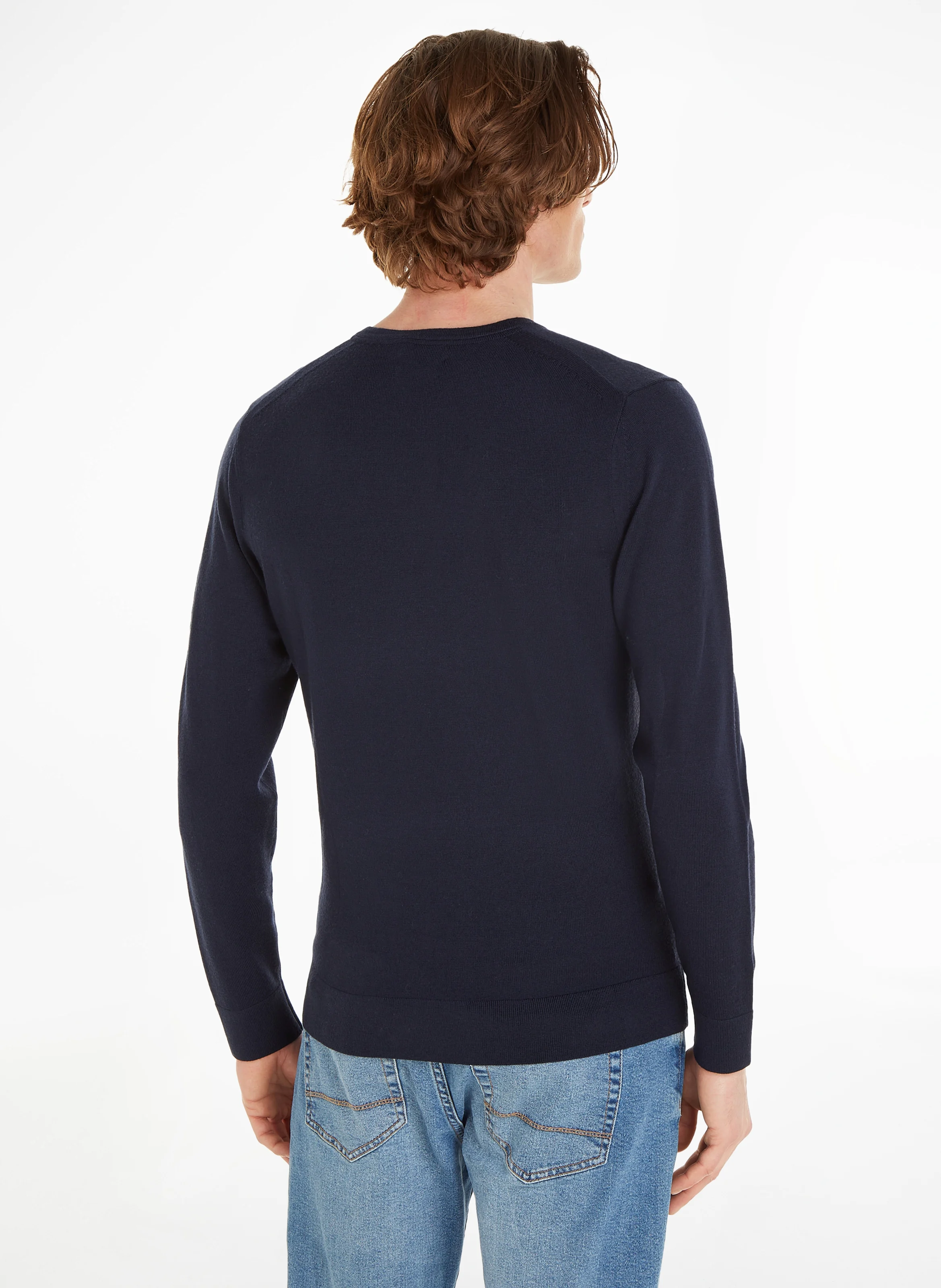 Pull col rond regular-fit en laine| Bleu