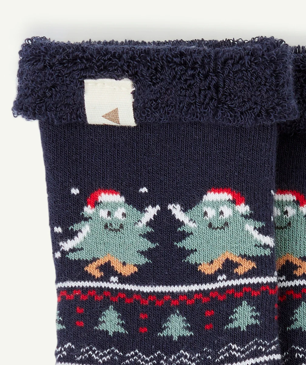 CHAUSSETTES DE NOËL GARÇON EN COTON BIOLOGIQUE BLEU MARINE