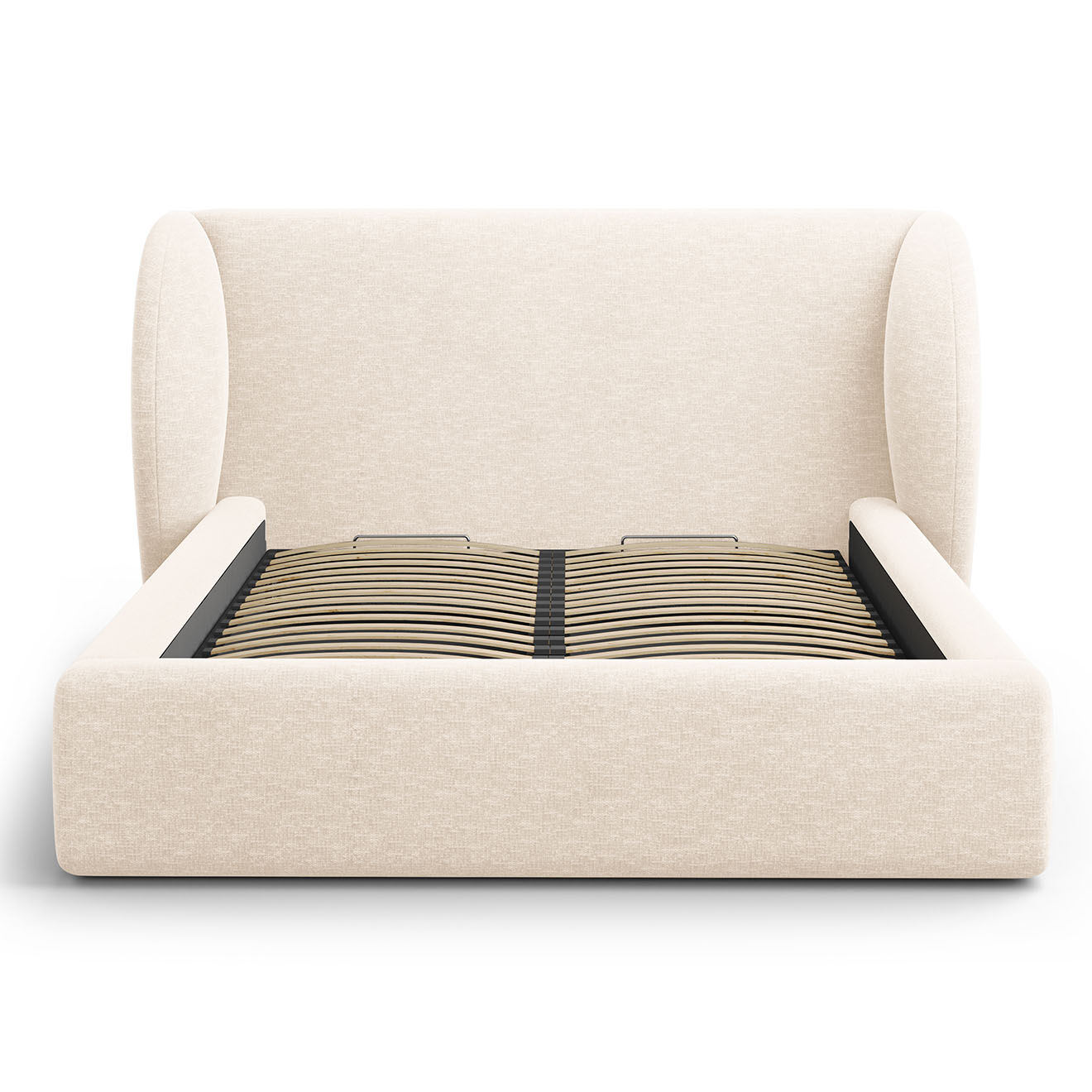 Micadoni Lit Coffre Chenille avec Tête de Lit Miley beige clair - 230x247x100 cm