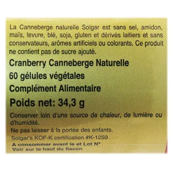 Solgar Cranberry 60 Cápsulas Vegetais