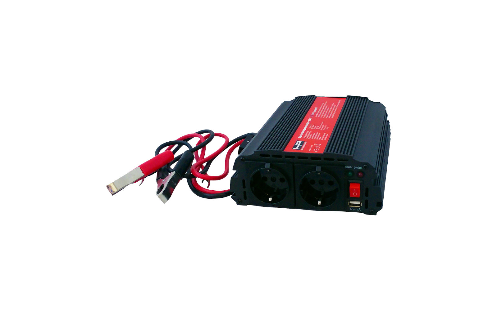 HP Spannungswandler 12 V auf 230 V  mit Batterieklemmen und 12 V - Stecker 300 - 600 W