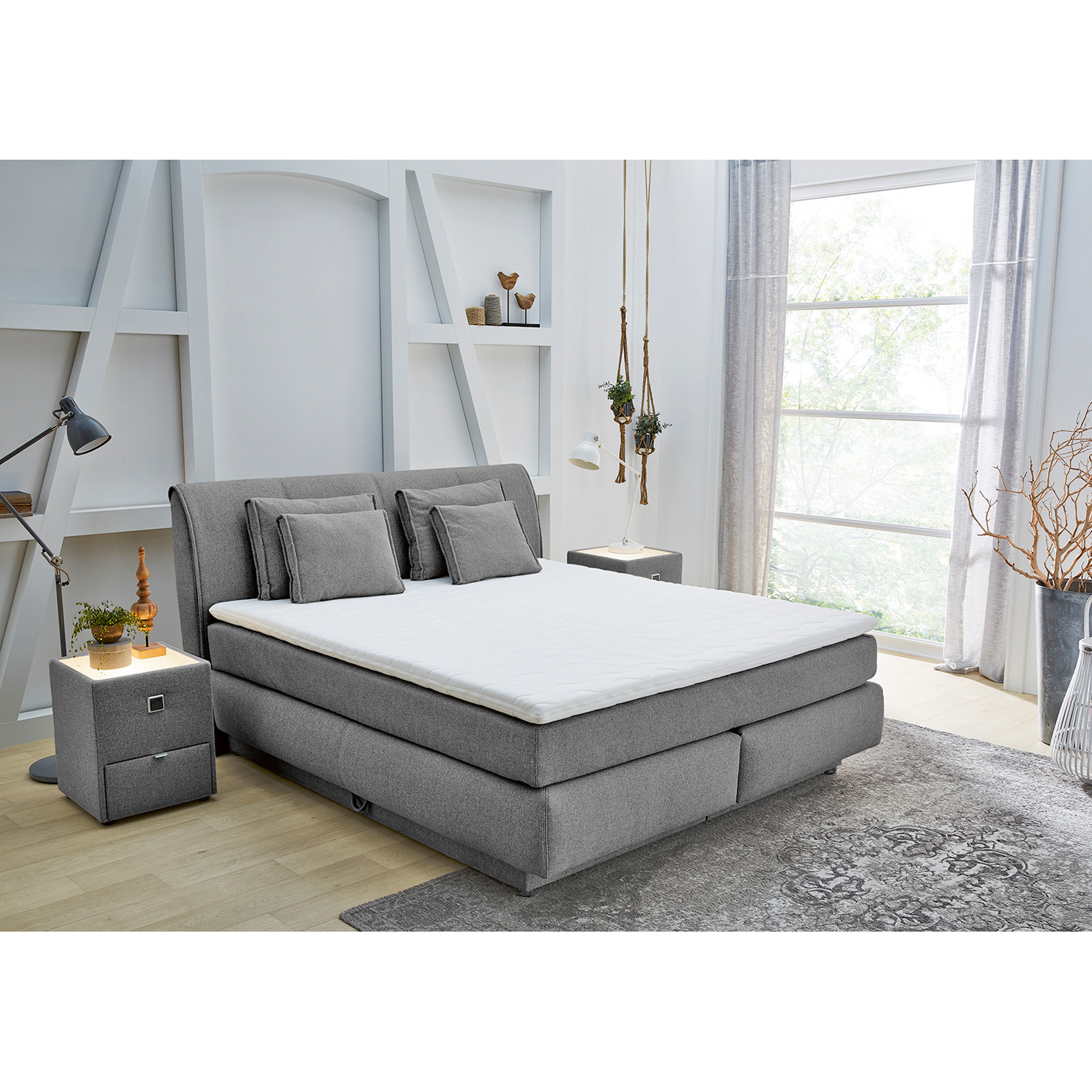 Boxspringbett Carla Stoff 180 x 200, dunkelgrau