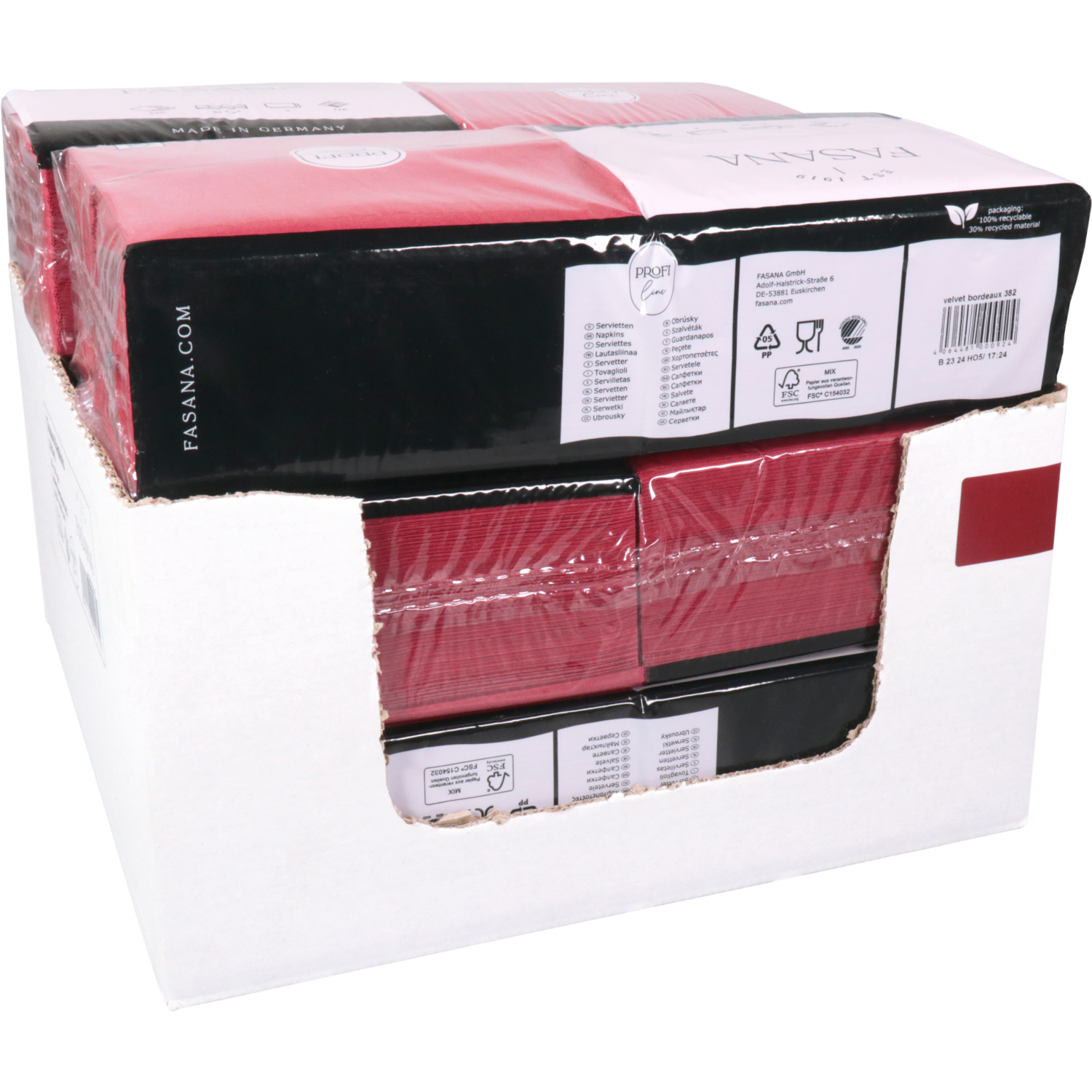 Servet, 1/8 vouw, 2-laags, 33x33cm, cellulose, bordeaux