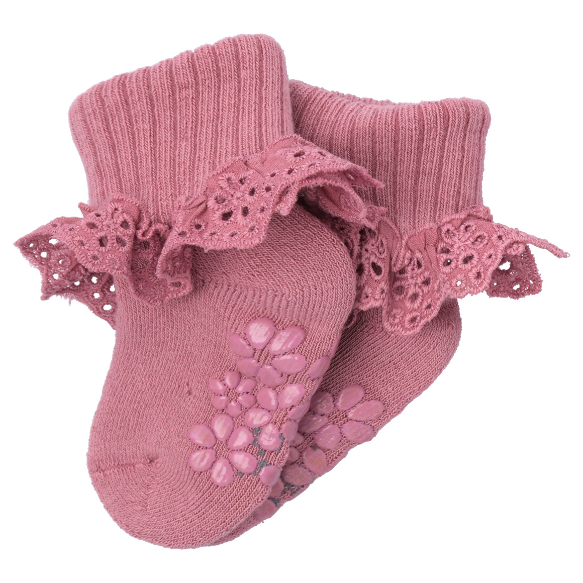 Topomini Pure Collection 2 Paar Baby Stoppersocken mit Spitze rosa / dunkelrosa