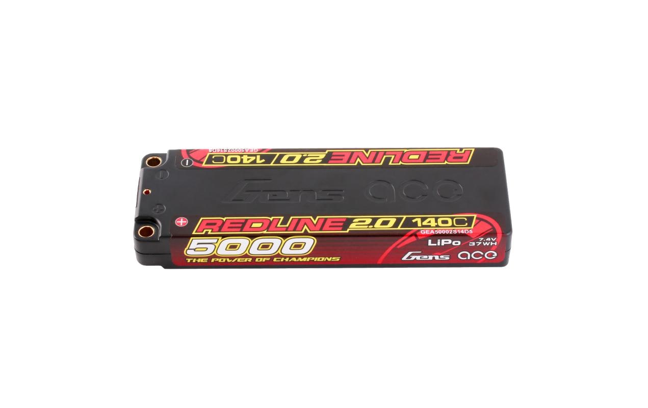 RC-Akku LiHV 5000 mAh 7.6 V 140C Redline 2.02S LiPo HV Hardcase Akku mit 5 mm Bullet Goldstecker