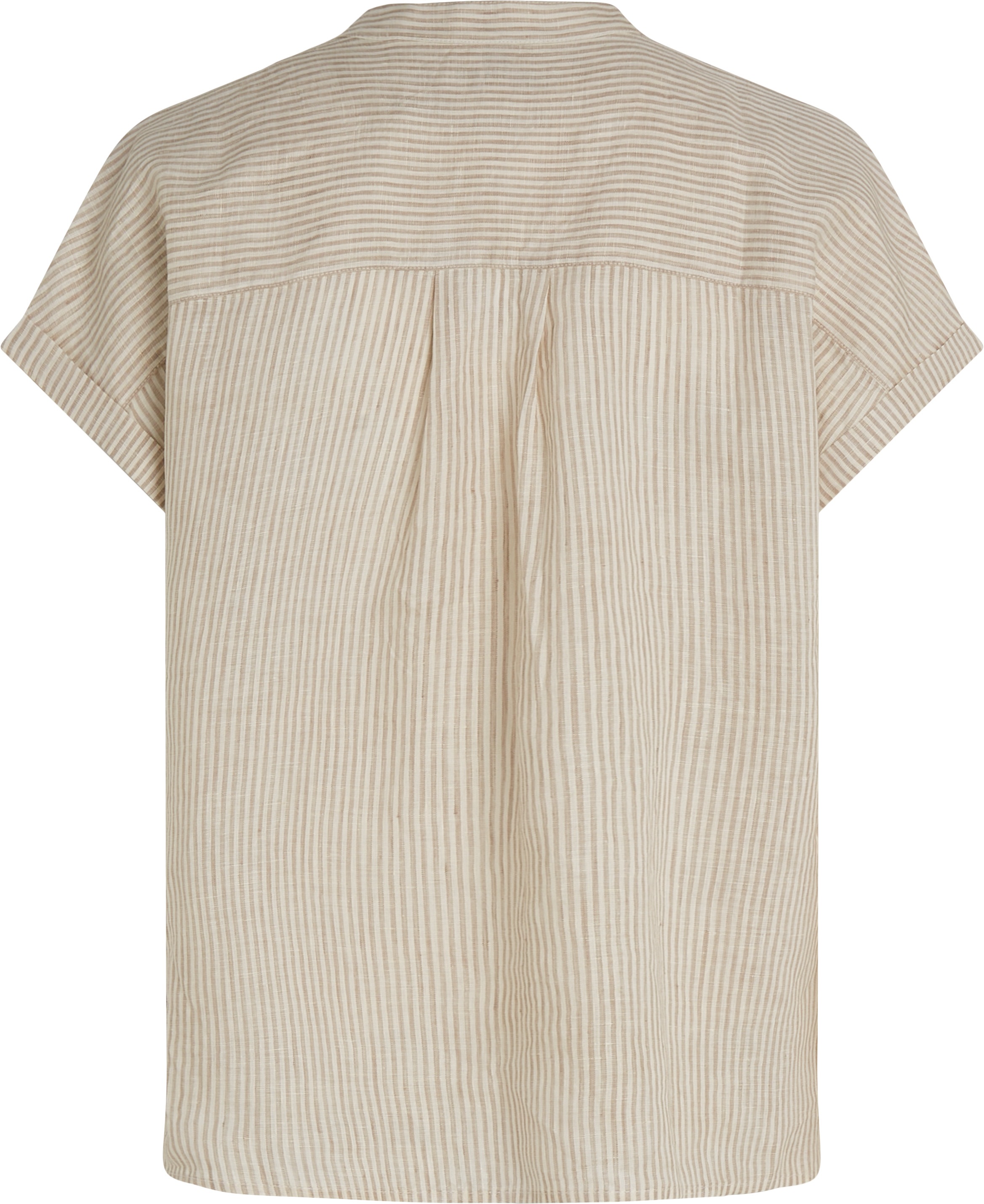 Tommy Hilfiger Kurzarmbluse »ESS LINEN COLLARLESS S/S BLOUSE« mit Logostickerei ,kühlendes Premium Leinen