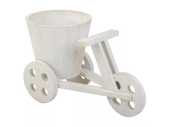 Support à vélo pour pot de fleurs en bois blanc 24x14x19,5h